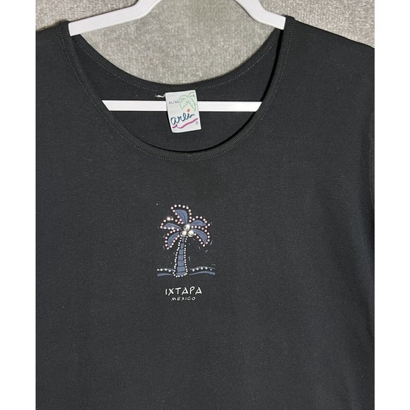 Arli Ixtapa Mexico‎ Palm Tree Short Sleeve Dress Cover Up Womens Size XL Black - Picture 5 of 8
